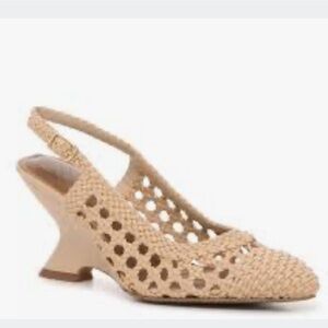 Impo Beige Woven Slingback Wedge Heels
